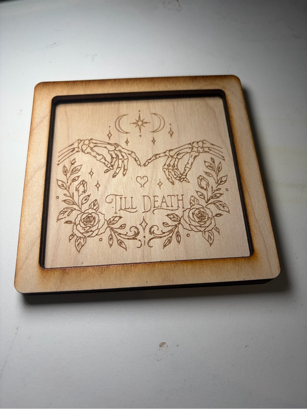 Wooden 'Till Death' Decorative Bath Tray - Natural Wood